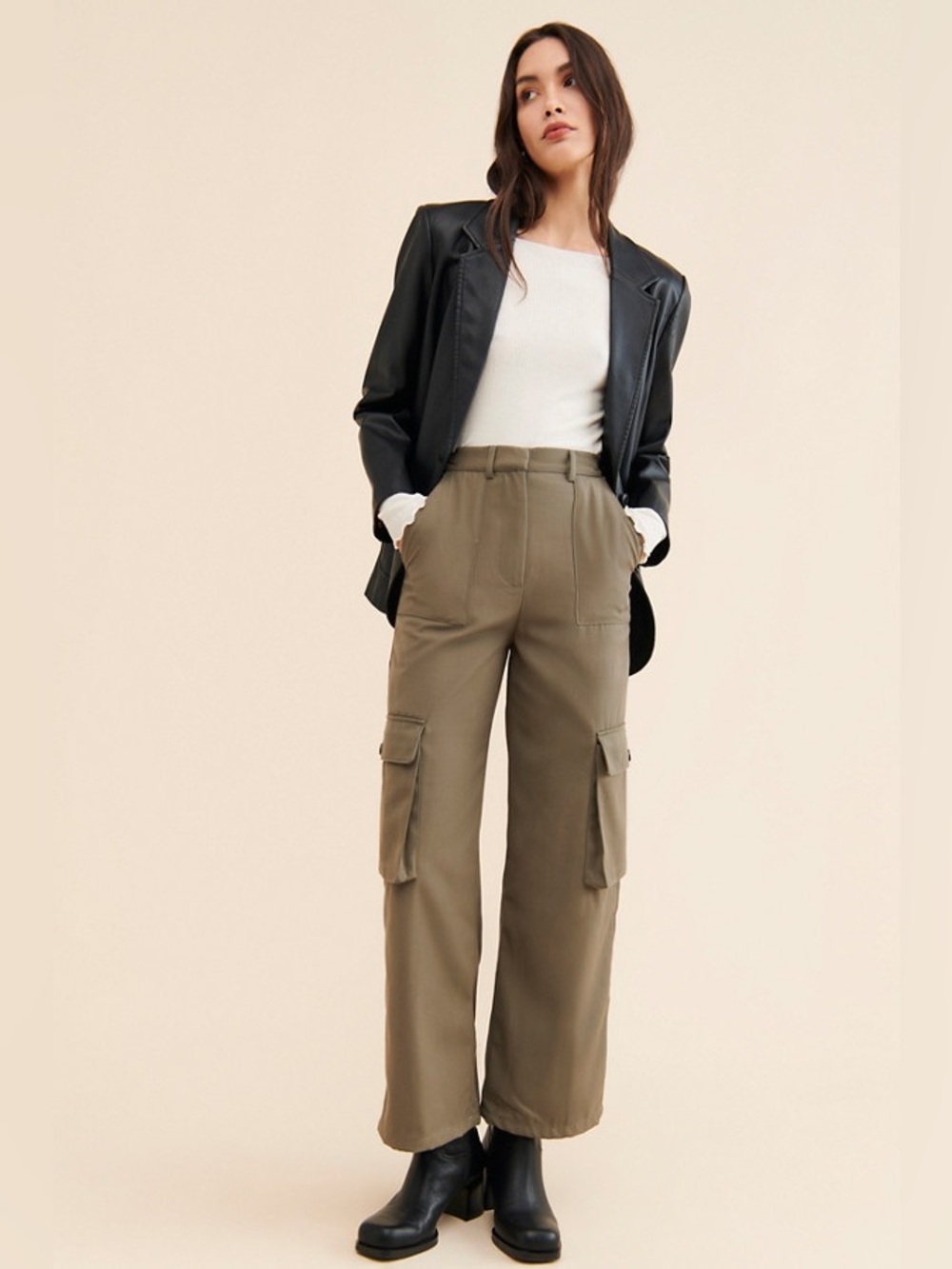 Moon River Olive Cargo Wide-Leg Pants